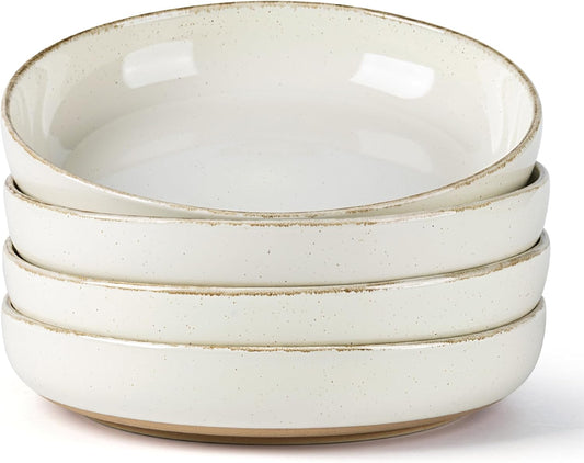 AmorArc 8.75'' Large Ceramic Pasta Bowls, 36oz Handpainted Stoneware Bowls Set of 4, Microwave&Dishwasher Safe Bowls with Wavy Rim&Rustic Terracotta Underside for Pasta Salad, Handbrush Rim