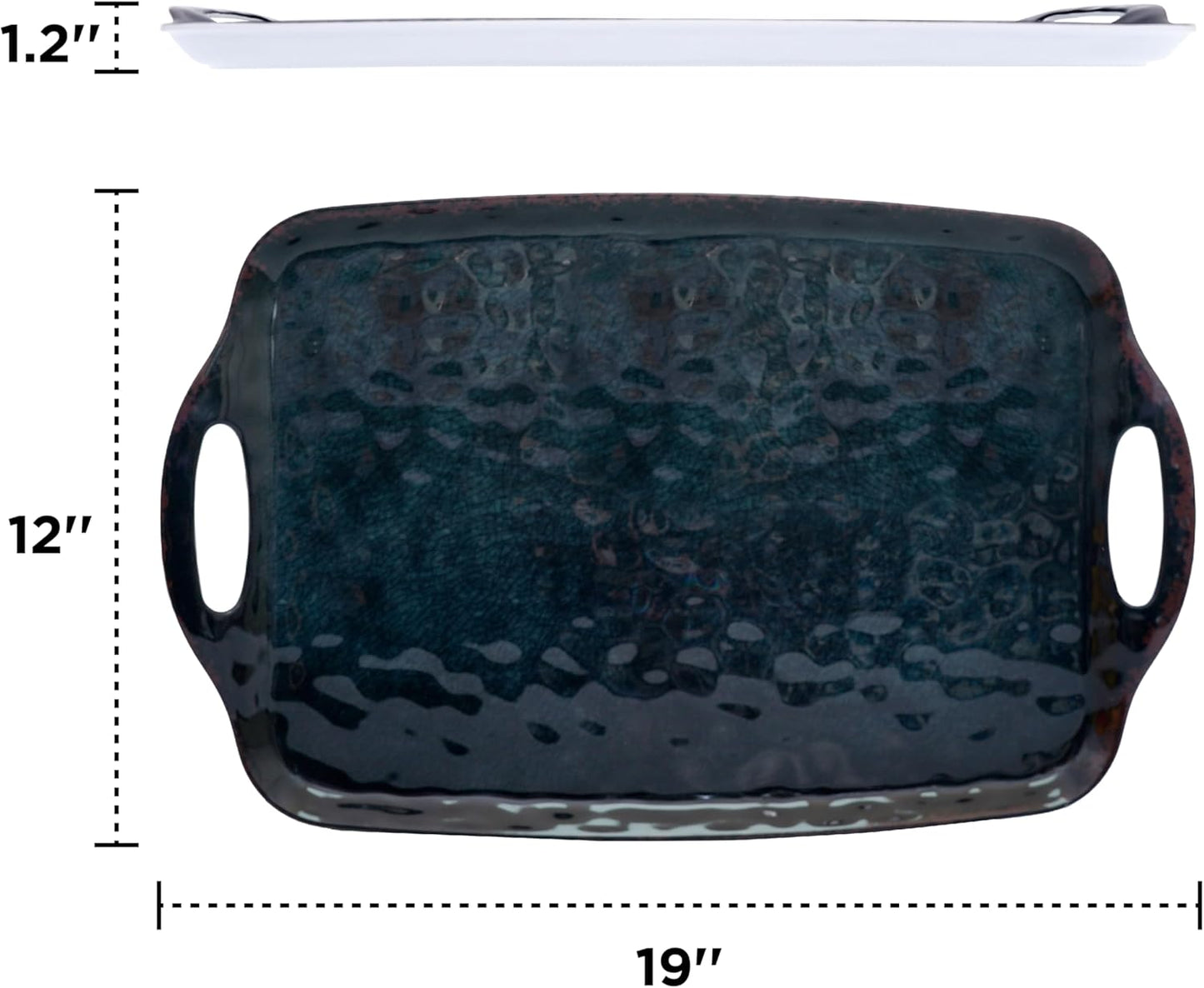 TP Serving Trays with Handles, 19 Inch Large Rectangular Melamine Serving Platter Set of 2, Retro Black