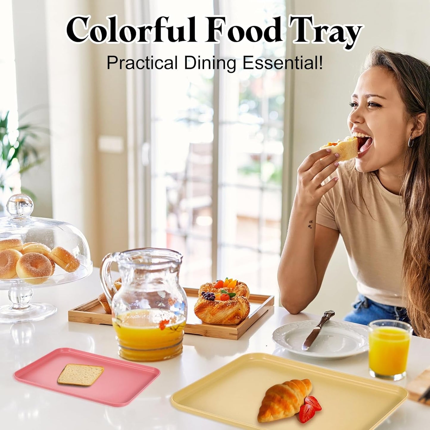 uxcell 2Pcs Plastic Serving Trays, 12.2 x 8.7 Inch Rectangle Food Trays Serving Cafeteria for Kitchen Restaurant Coffee Fruit Burger Lunch Dessert, Light Purple