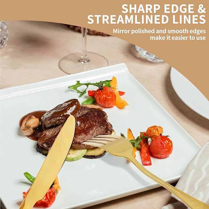 20-Piece Gold Silverware Set, ENLOY Flatware Cutlery Set Stainless Steel Utensils Service for 4, Heavy Duty Gift and Dishwasher Safe, Mirror Polished Dinner Knife, Fork, Spoon for Restaurant