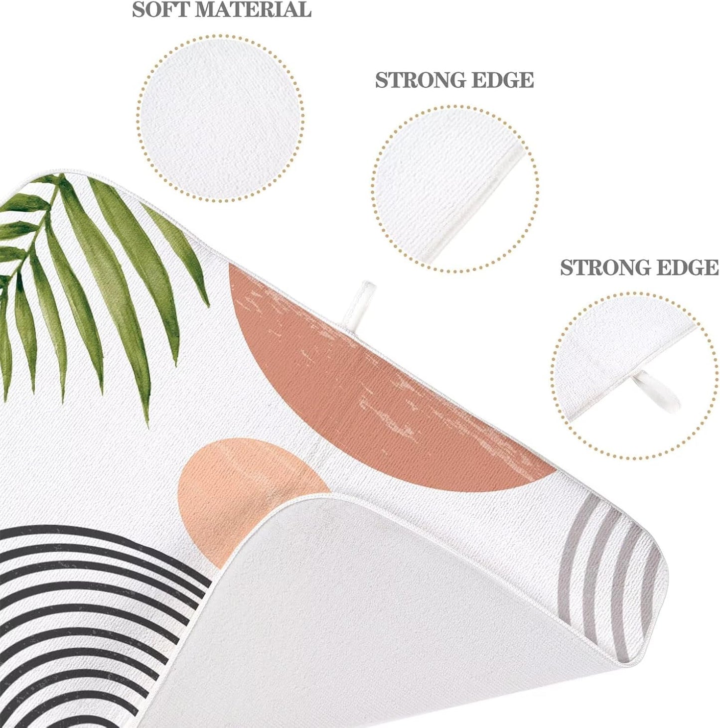 Boho Mid Century Dish Drying Mat 18 x 24 inch, Summer Abstact Coral Sunset Green Palm Leaf Decorative Drying Mats Microfiber Absorbent Dish Washable Draining Mat for Kitchen Counter Decor