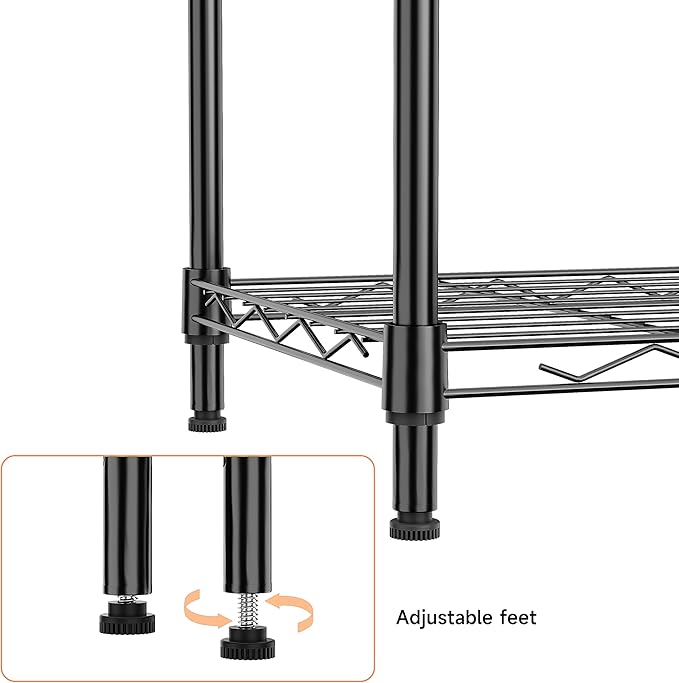 IZEUK 5 Tier Metal Wire Shelf Unit, Black Storage Rack Organizer for Kitchen, Bedroom, Living Room or Laundry Room, 17.7" W x 11.8" D x 55.0" H
