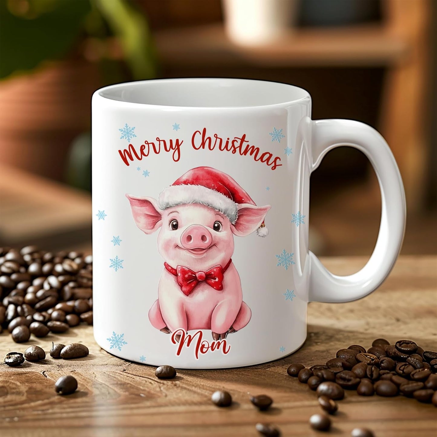 Hyturtle Personalized Gifts Pig Lover - Pig Wearing Santa Hat Custom Name Ceramic Coffee Mug Cup 11oz - Cute Animal Lovers Gifts For Women, Girl kids Family On Birthday, Christmas