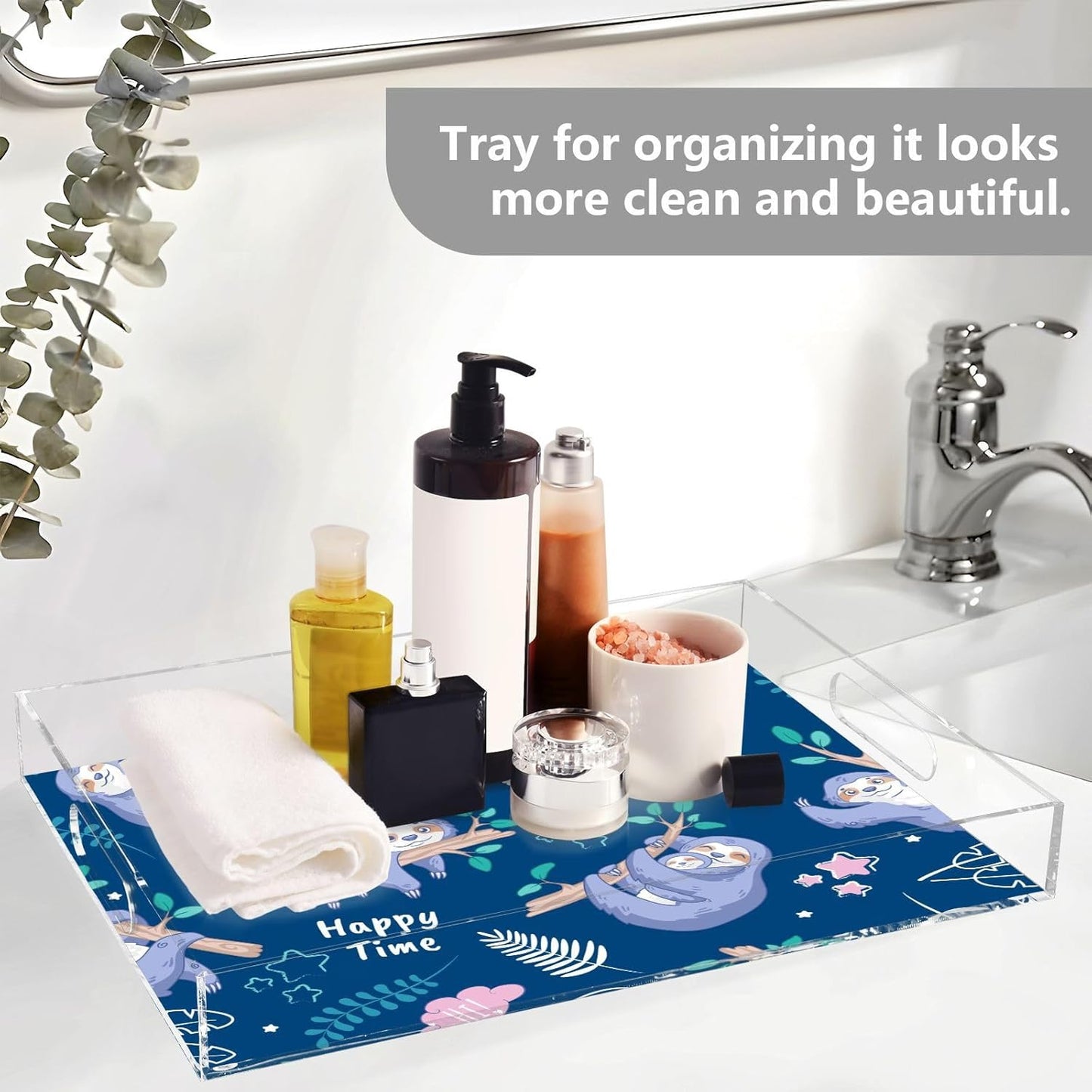 Acrylic Serving Tray with Handles Spill Proof Kitchen Storage Tray Clear Decorative Tray Makeup Drawer Organizer Storage Tray for Bathroom Living Room Ottoman 15.7x11.8Inches