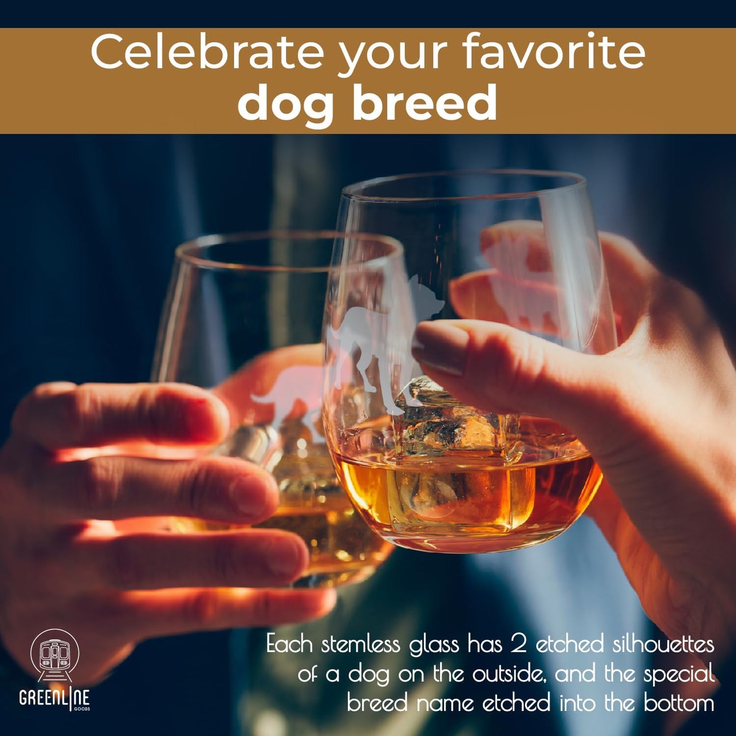 Chihuahua Stemless Wine Glasses (Set of 2) | Unique Gift for Dog Lovers | Hand Etched with Breed Name on Bottom