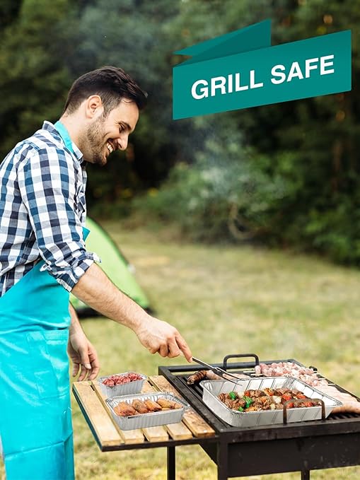 50 Pack 8x6 Disposable Aluminum Pans with Lids Aluminum-Foil-Pans-Tin-Foil-Baking-Pans-Tin-Trays-Food-To-Go-Containers-for-Meal-Prep-Cooking-Roasting-Heating-Takeout