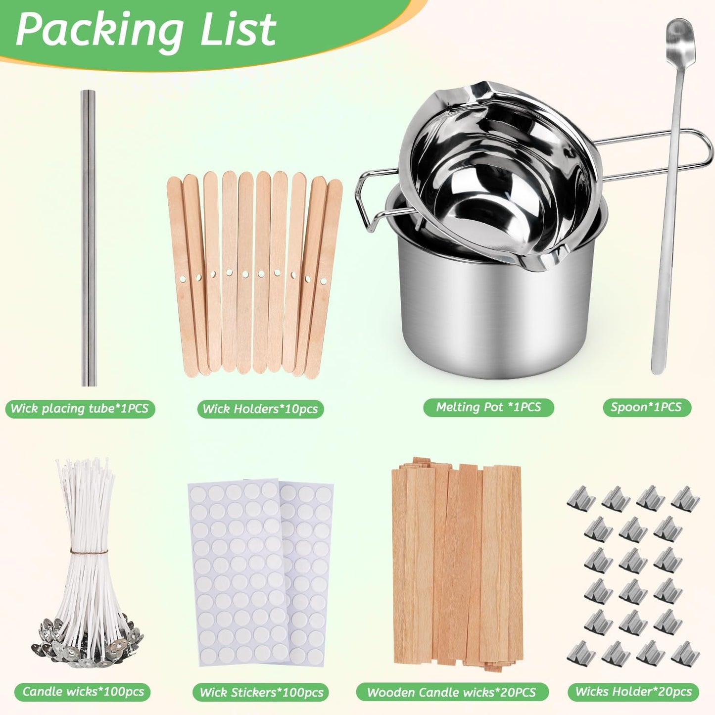 Blingfun Double Boiler Pot Set, Stainless Steel Melting Pot with Candle Wicks, Stickers,Wick Holders,Wick Placing Tube for Soap, Wax, Candle Making