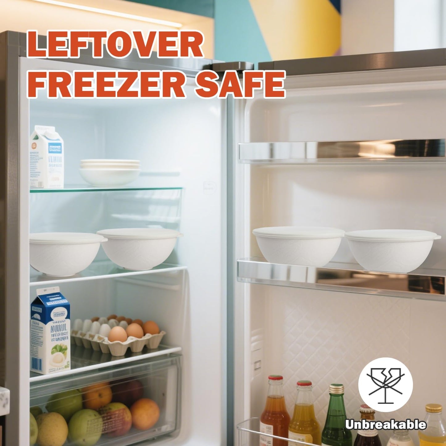 Wrova alternative plastic bowl set with lids,unbreakable wheat straw bowls 40oz suitable for indoors and outdoors,overnight foods container with cover. White