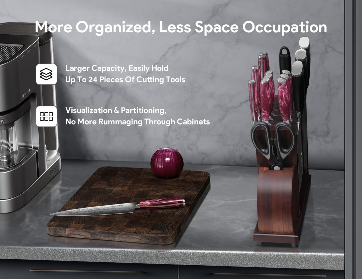 14 Pcs Knives Set for Kitchen with Magnetic Block and Sharpener, Kitchen Knives Sets Sharp High Carbon Stainless Steel Damascus Pattern with Anti-slip Ergonomic Handle Red