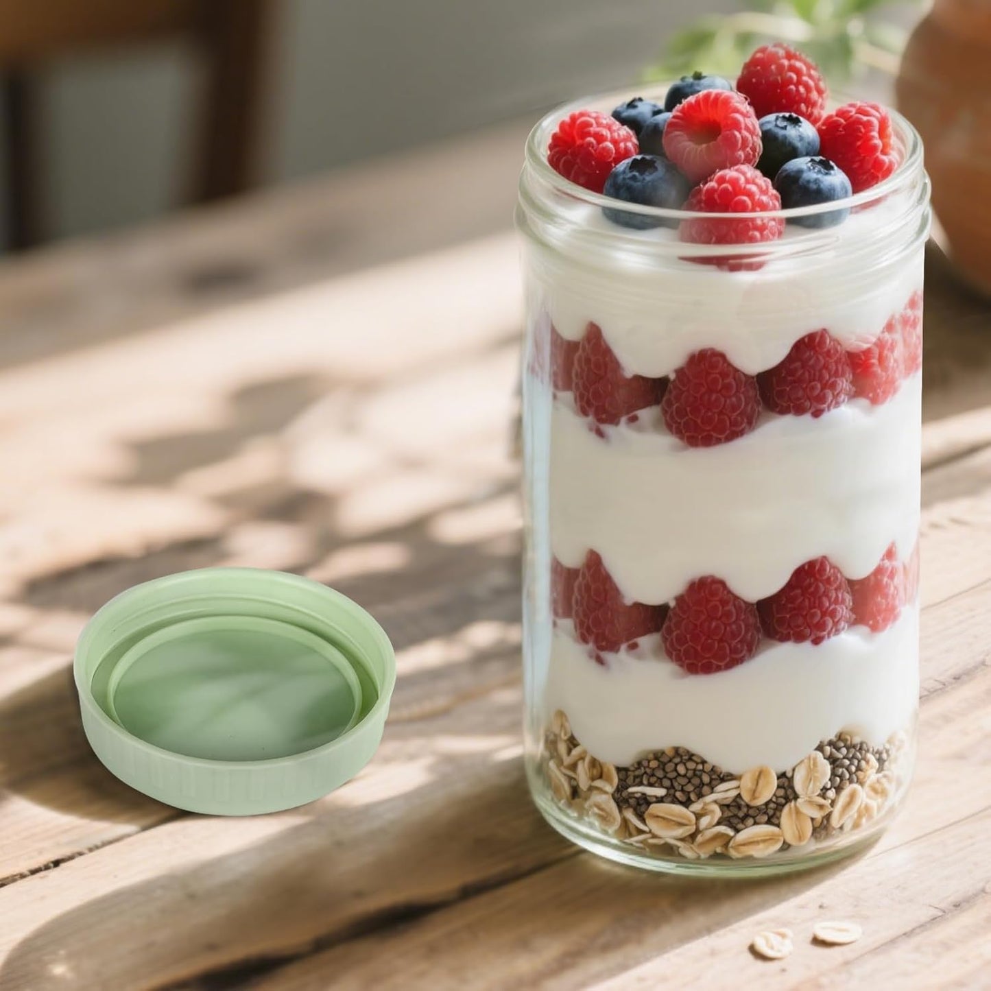 Overnight Oats Containers with Lids, 24oz Glass Jars with Lids 4 pcs, Light Green, Wide Mouth Mason jars for Salad, Yogurt, Snacks, Meal Prep
