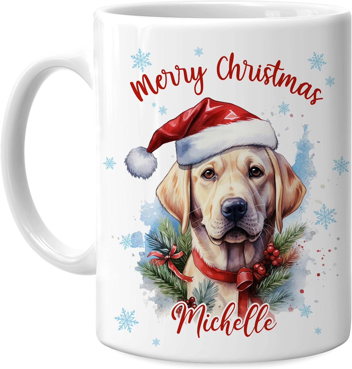 Hyturtle Personalized Gifts Dog Lover - Labrador Merry Christmas Custom Name Ceramic Coffee Mug Cup 11oz - Cute Animal Lovers Gifts For Women, Girl kids Family On Birthday, Christmas