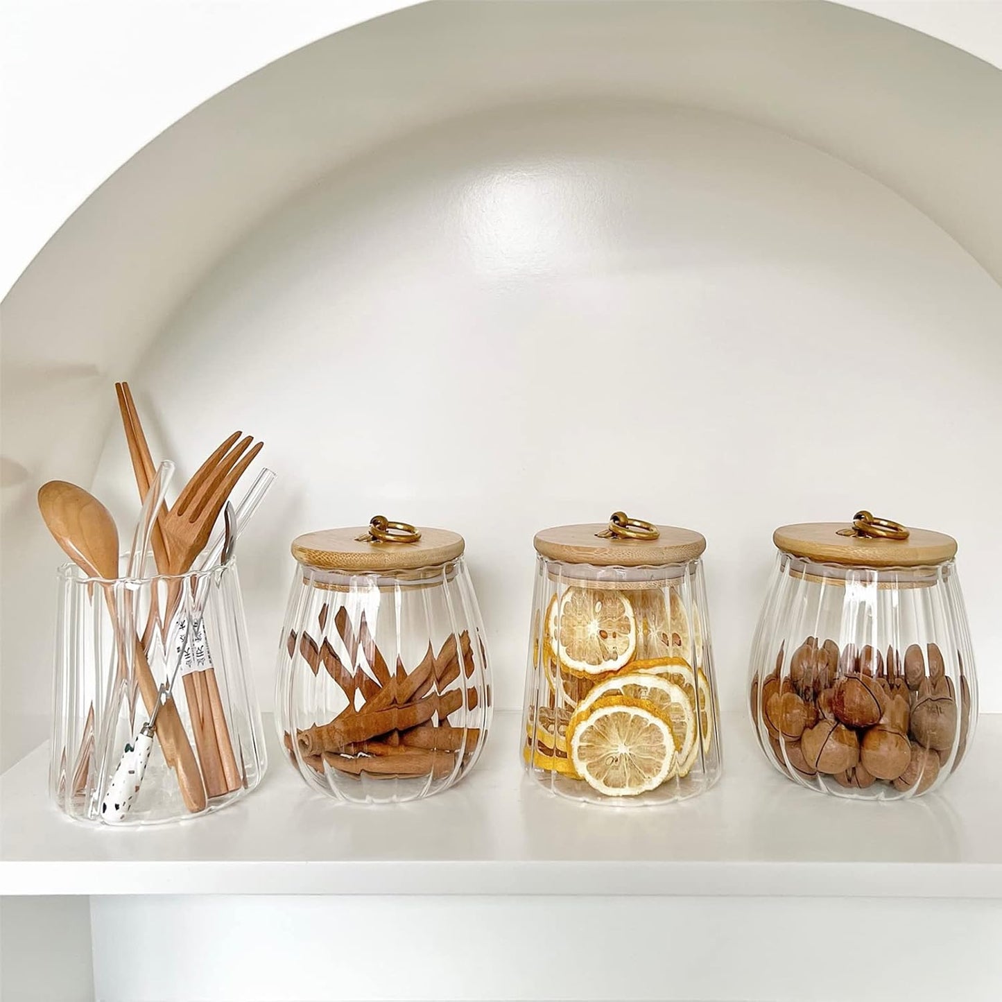 38 FL OZ Glass Jars with Bamboo Lids, Glass Containers with Airtight Lids for Storage, Large Candy Jars for Coffee Nuts Cookie, Decorative Glass Canister, 1130ml Oval & Oval