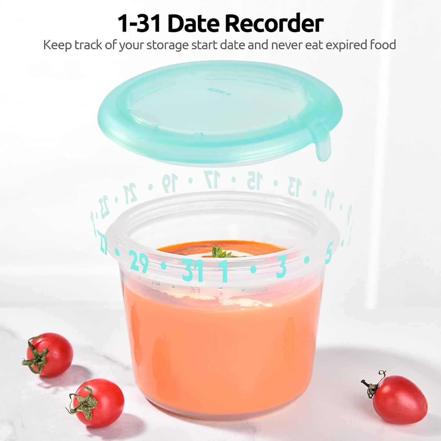 U-Taste Silicone Food Storage Containers Set: Meal Prep Box with Airtight Lid, Freezer & Microwave Safe, Date Marking Circle, Clear cup/oz/ml Measurement for Dry & Wet Deli -2oz/4oz/8oz/16oz, Aqua Sky