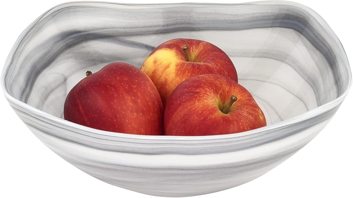 Badash Decorative Glass Serving Bowl, Alabaster Glass Centerpiece Fruit Bowl, Home Décor Table Accent Bowl, 10” Diameter, Gray