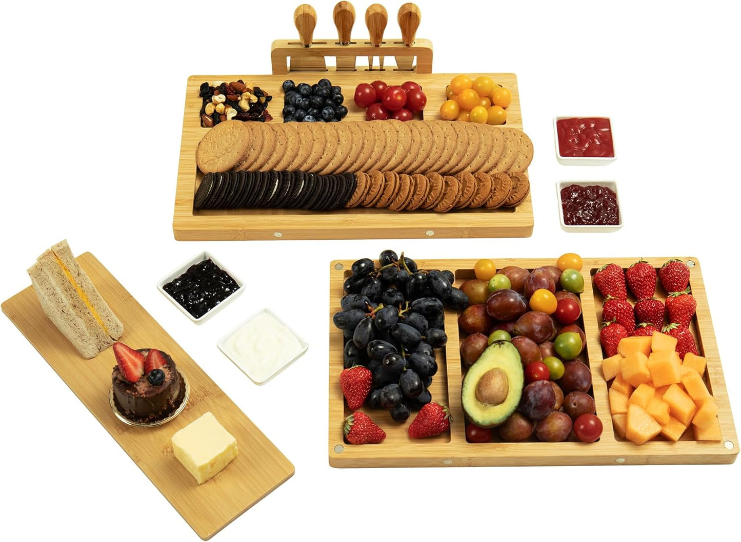 Charcuterie Board Cheese Tray Set with Stainless Steel Knives, Slates and Bowls. Gift for Housewarming, Wedding Couple, Bridal Shower (cb001)