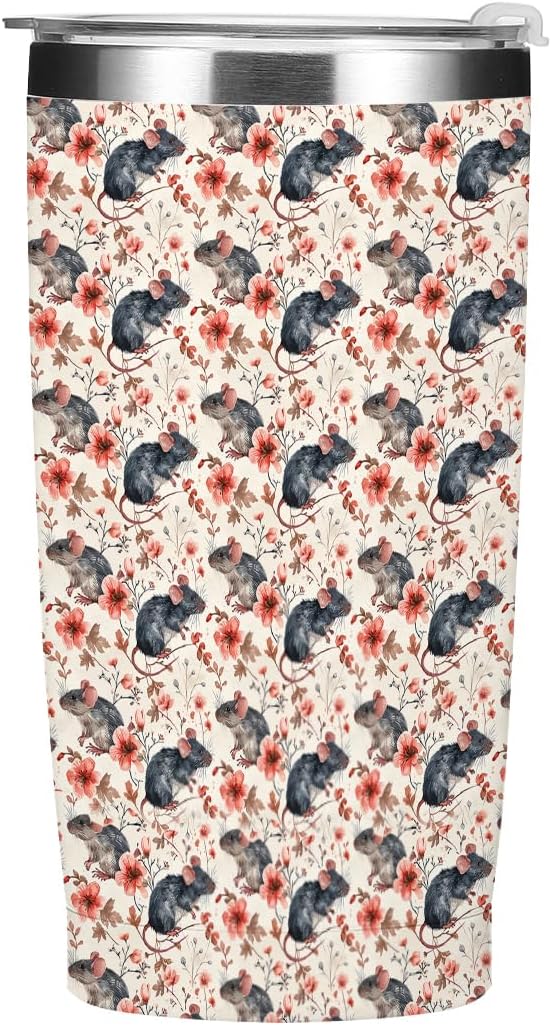 Cute Rat Tumbler, Funny Rat Loves Gifts, 20 oz Stainless Steel Coffee Mug，Travel Cup，Insulated Cup with Lid for Car, Animal Lovers Gifts for Women Boy Girls Sister Friend Christmas Birthday