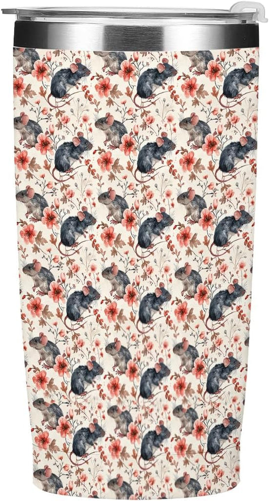 Cute Rat Tumbler, Funny Rat Loves Gifts, 20 oz Stainless Steel Coffee Mug，Travel Cup，Insulated Cup with Lid for Car, Animal Lovers Gifts for Women Boy Girls Sister Friend Christmas Birthday