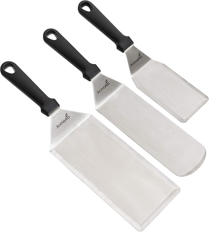 Anmarko Griddle Spatula Set - Stainless Steel Metal Spatula and Griddle Scraper - Heavy Spatula Griddle Accessories Great for Cast Iron Griddle BBQ Flat Top Grill - Commercial Grade