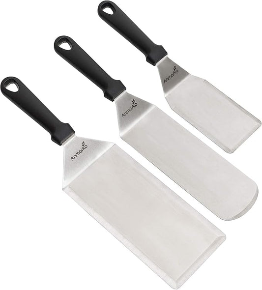 Anmarko Griddle Spatula Set - Stainless Steel Metal Spatula and Griddle Scraper - Heavy Spatula Griddle Accessories Great for Cast Iron Griddle BBQ Flat Top Grill - Commercial Grade