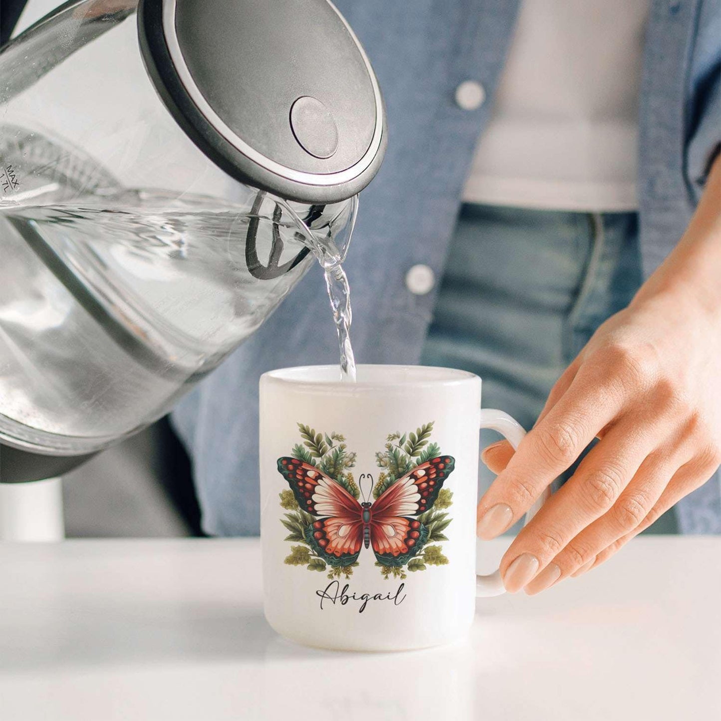 Customized With Vintage Butterfly Coffee Mugs, Personalized Name White Ceramic Tea Cups Butterfly Lovers, Custom Thoughtful Travel Mugs For Child On Birthday Graduation 11oz 15oz