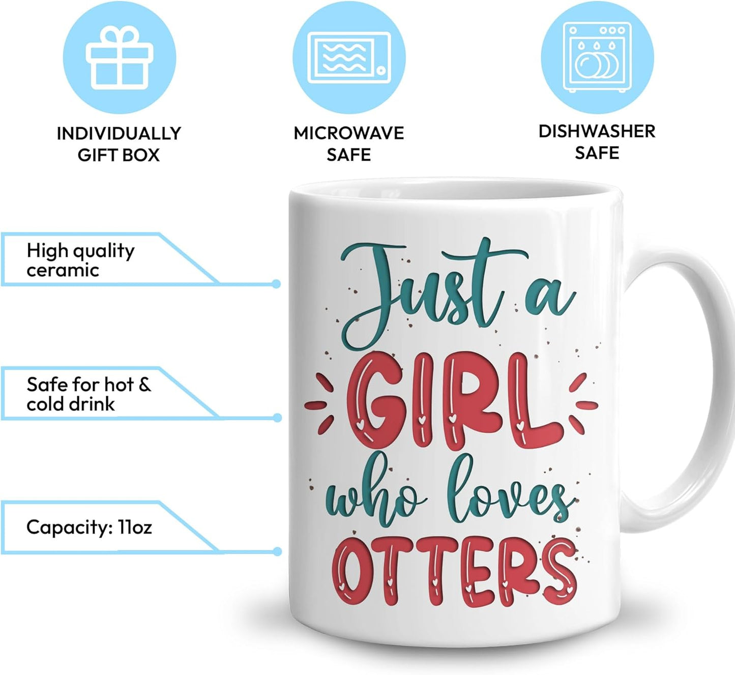 Hyturtle Personalized Gifts Otter Lover - Just A Girl Who Loves Otter Custom Name Ceramic Coffee Mug Cup 11oz - Idea Cute Animal Lover Gifts For Women, Girl kid Daughter On Birthday, Christmas