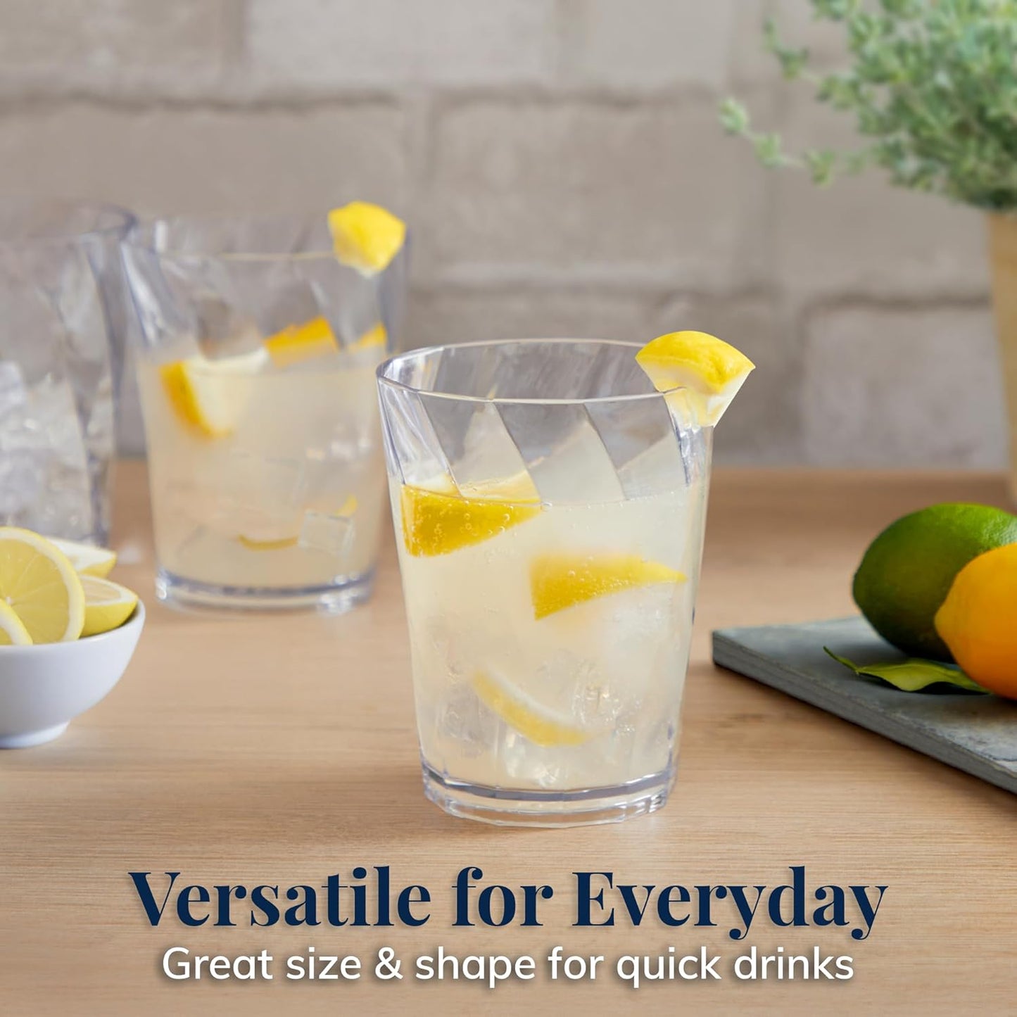 US Acrylic Optix Plastic Reusable Drinking Glasses (Set of 8) 14oz Rocks Cups in Clear | BPA-Free Tumblers, Made in USA | Top-Rack Dishwasher Safe