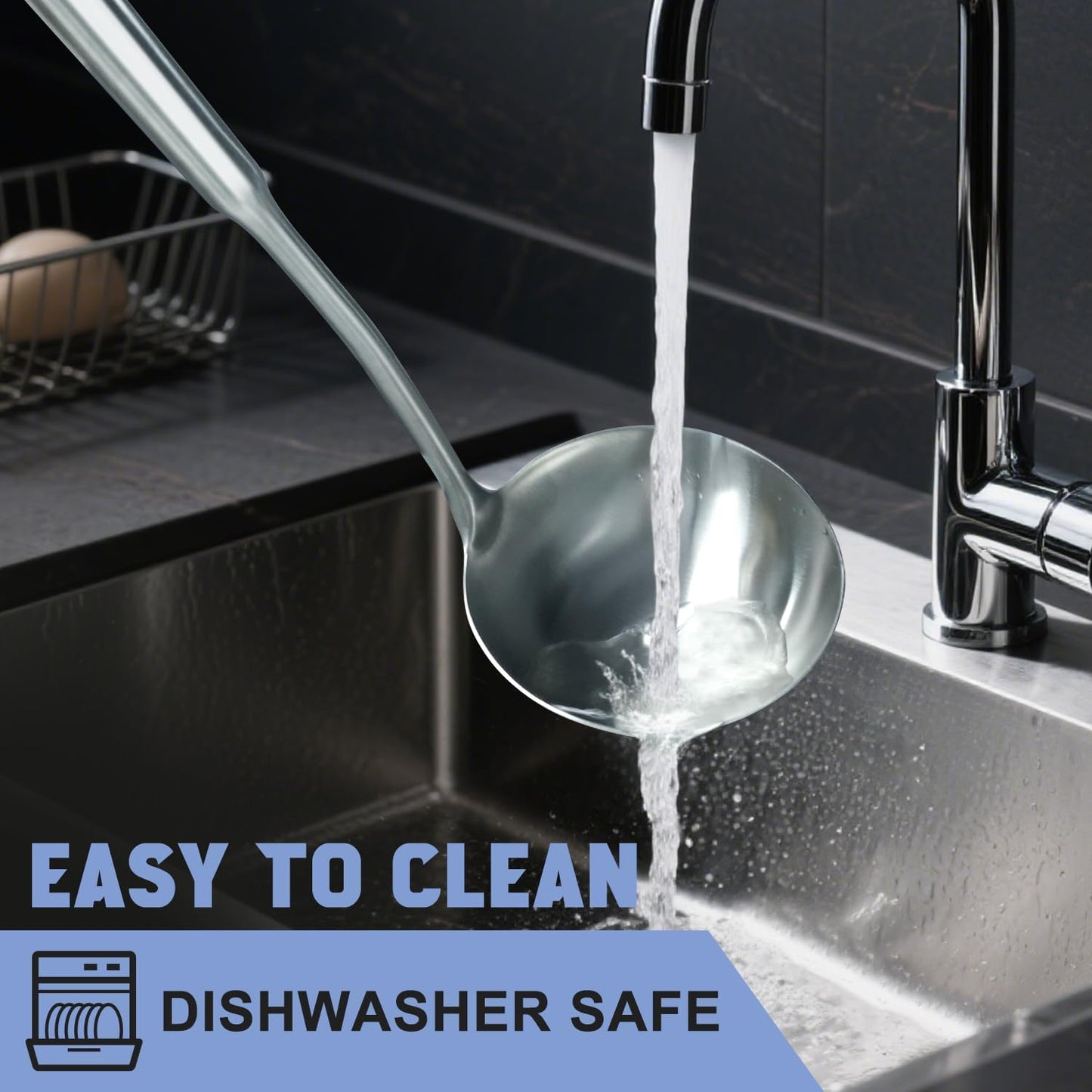 HOTEC Stainless Steel Soup Ladle Spoon 13.7" – Kitchen Ladle for Cooking and Serving, One-Piece 304 Stainless Steel Serving Spoon for Soup, Stew, Gravy, Broth