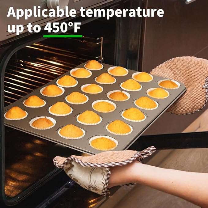 Beasea Mini Muffin Pan 24 Cups Nonstick, 1 Pack 24 Mini Small Cup Non Stick Muffin Baking Pan Tin Tray Carbon Steel Bakeware Individual Cupcake Baking Pan - Gold