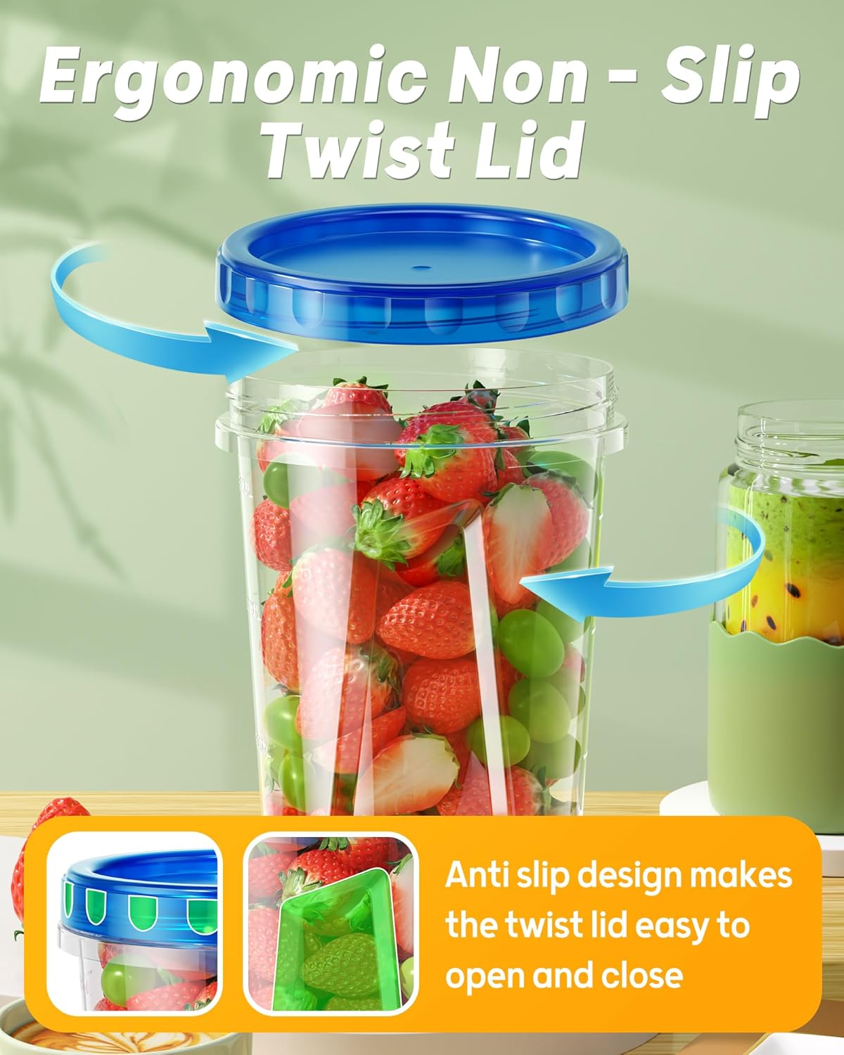 6 Pack-34 oz Freezer Storage Containers, Plastic Food Storage Containers with Twist Top Lids, BPA Free and Reusable Soup Containers with Lids, Leakproof/Microwave/Dishwasher Safe