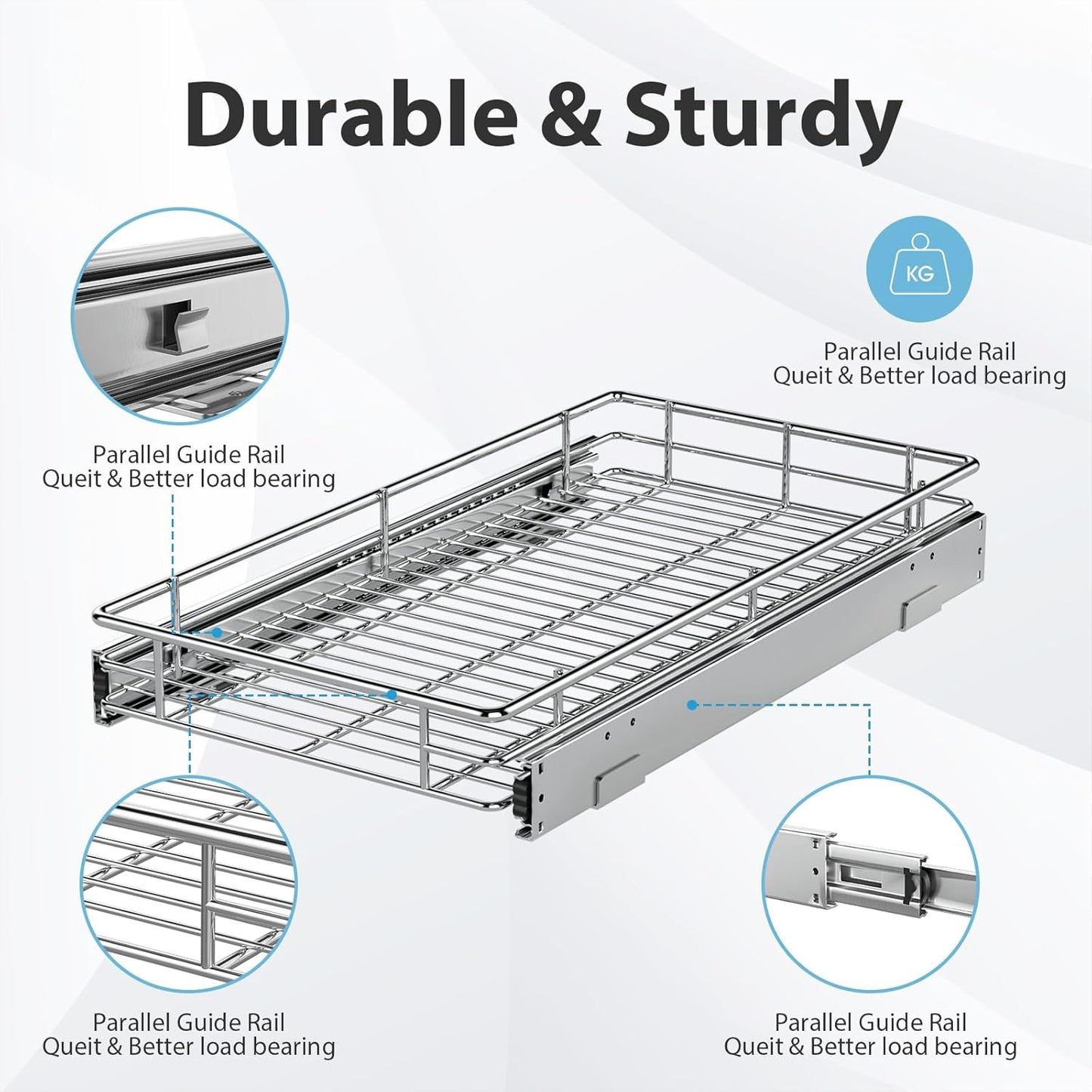 ZOINLIY Pull Out Cabinet Organizer, Versatile Slide Out Kitchen Organizers and Storage,Heavy Duty Drawer Cupboard Storage Basket, Smooth Sliding, Chrome Finish,11.8" W x 21" D