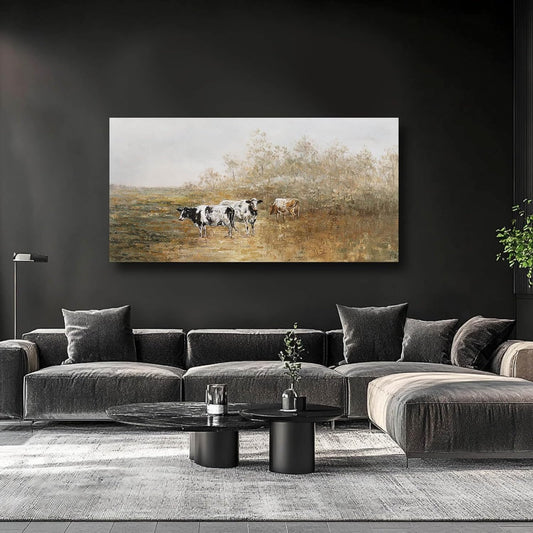 Farmhouse Wall Art For Living Room Canvas Wall Decor Cow Arts Rustic Artwork White Poster Prints Bedroom Pictures for Home Office 29"x58"