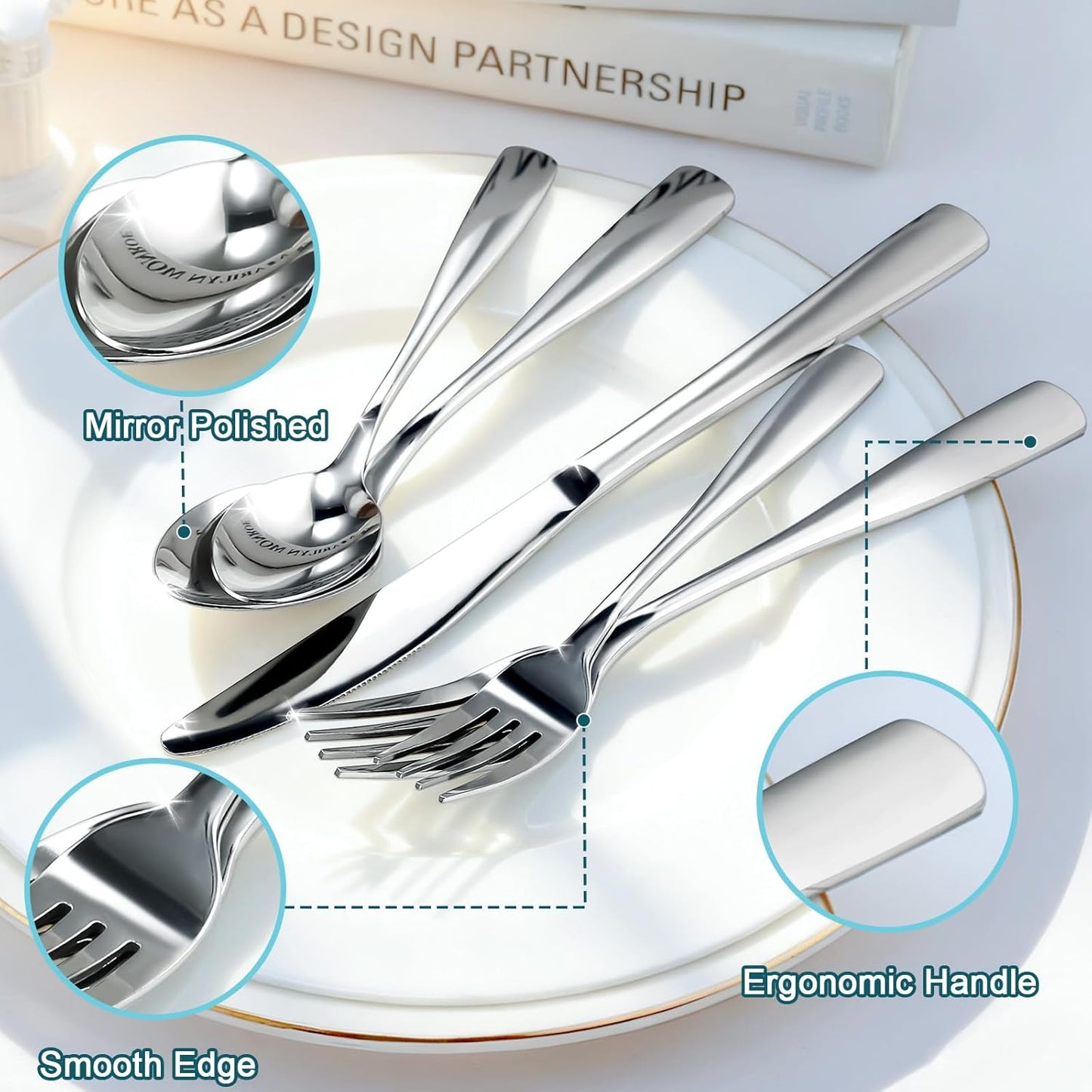 Bestdin 60 PCS Silverware Sets - Mirror Polished Flatware Set for 6, Including Knives, Spoons and Forks, Cutlery Set, Dishwasher Safe & Stainless Steel Silverware for Wedding Gift, Home & Party Use