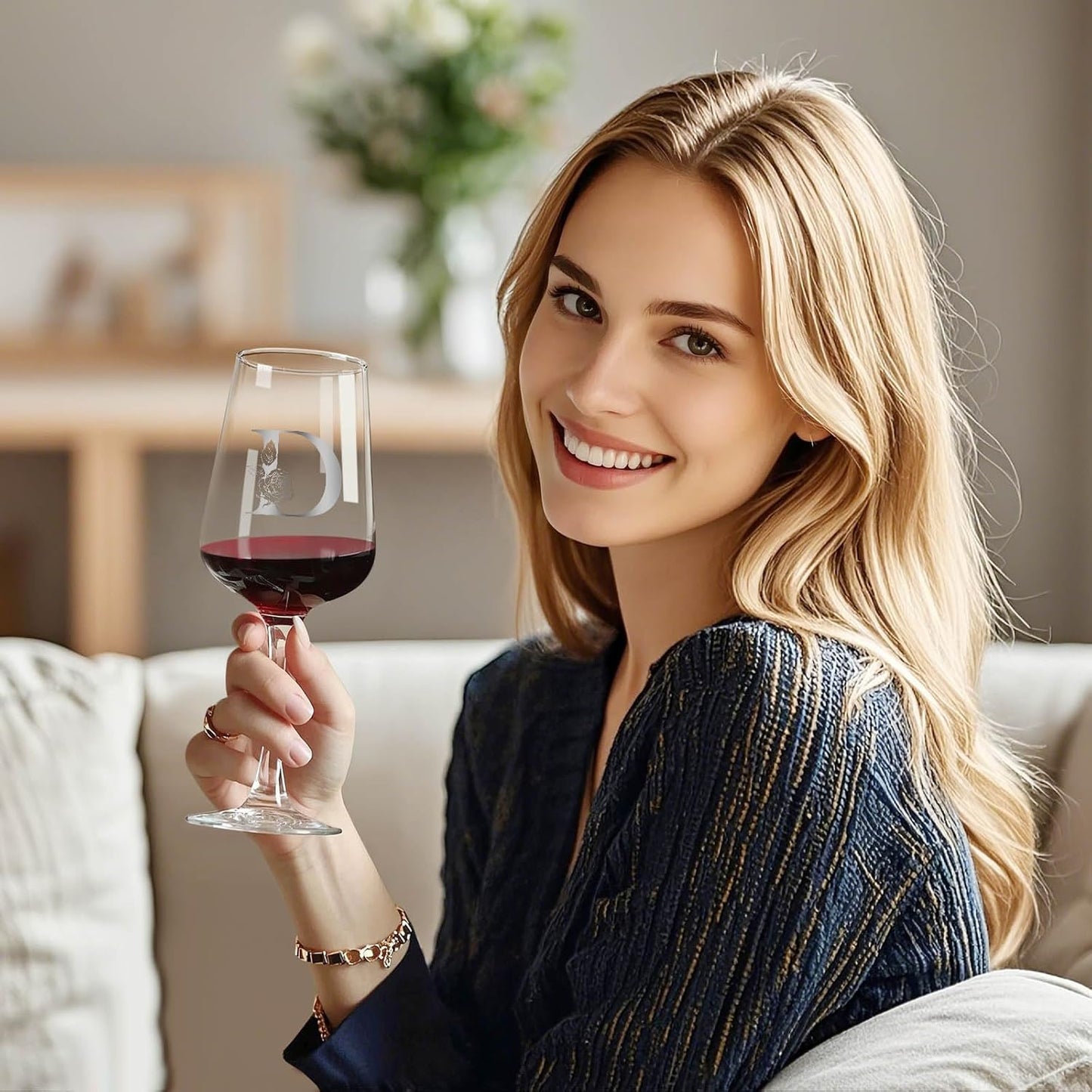 Personalized Wine Glass Gifts for Women - Monogrammed A-Z Wine Glasses Gift | Custom Christmas Gift, Valentines Day, Birthday Gifts for Women Her Mom Wife Best Friend Sister (D)