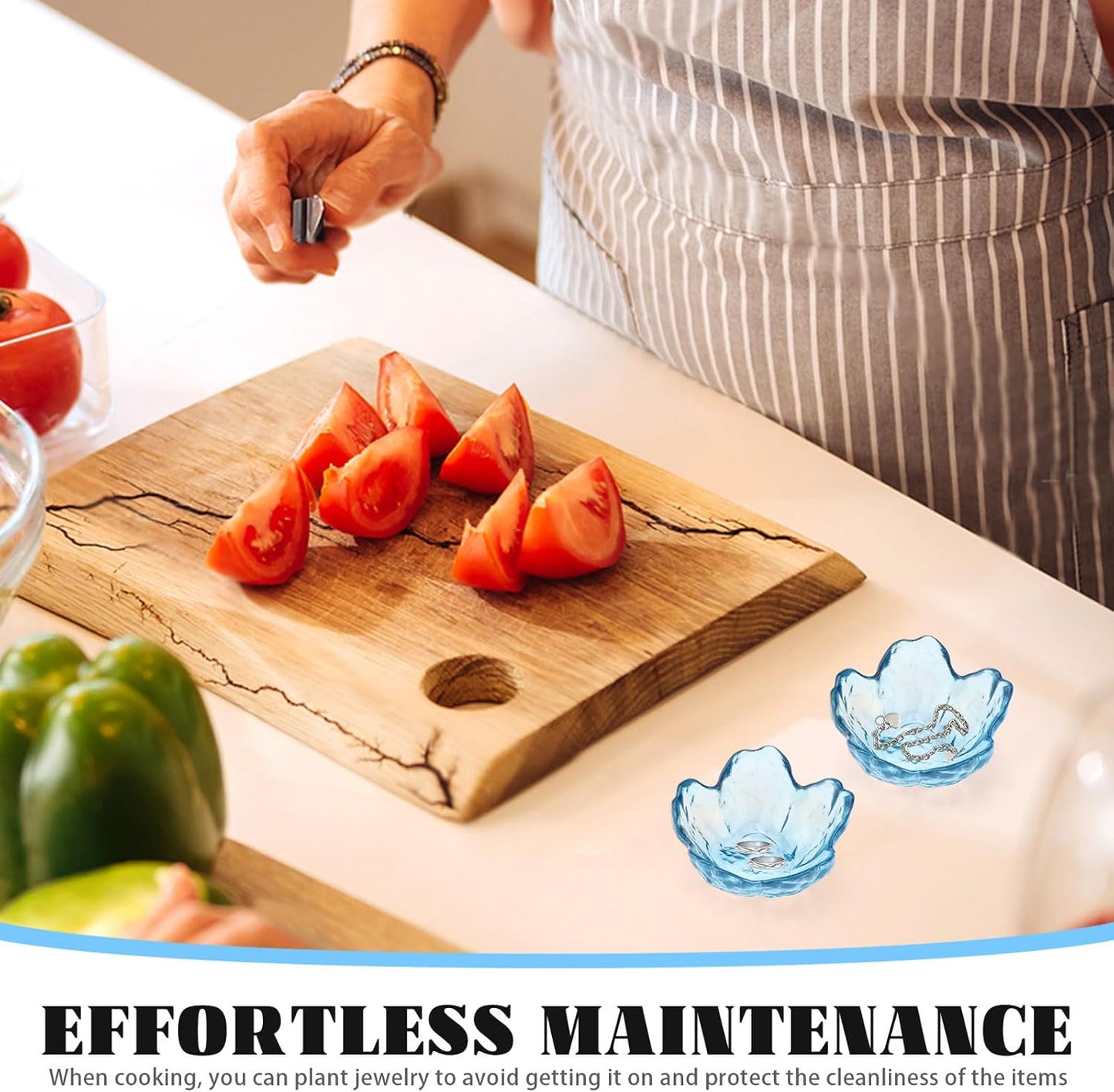 4 Pack Ring Dish Jewelry Tray, Small Glass Trinket Dish, Decorative Aesthetic Ring Holder Plate Bowl for Women Ring Earring Bracelet for Vanity Nightstand (Crystal Blue)