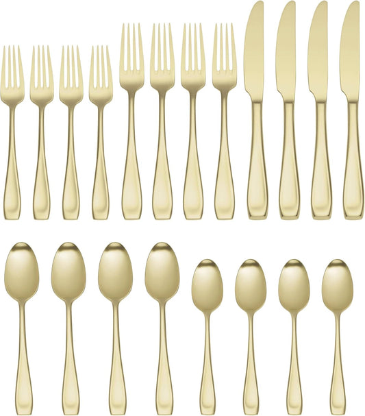 Oneida T711020PVDC Moda Satin Champagne 20 Piece Fine Flatware Set, Service For 4