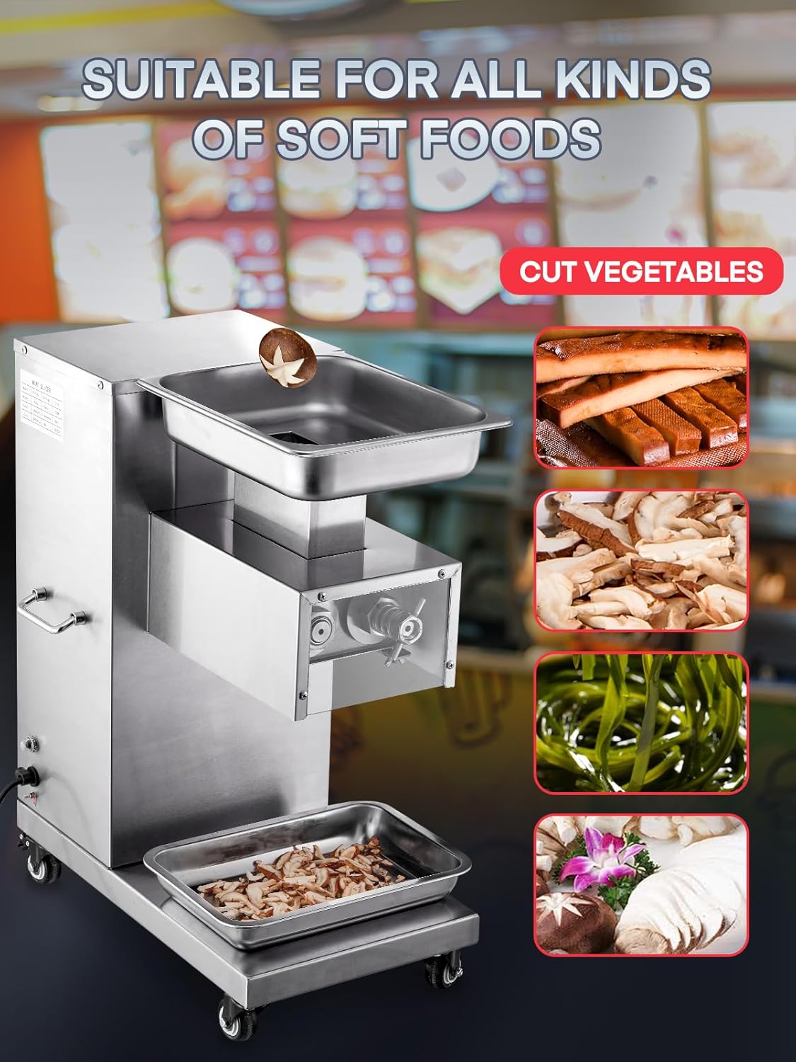 Meat Cutter Machine Commercial, Fresh Meat Slicer with 3 mm 2 Blades Removable, Meat Cutter with 1200Lbs/H 110V Stainless Steel