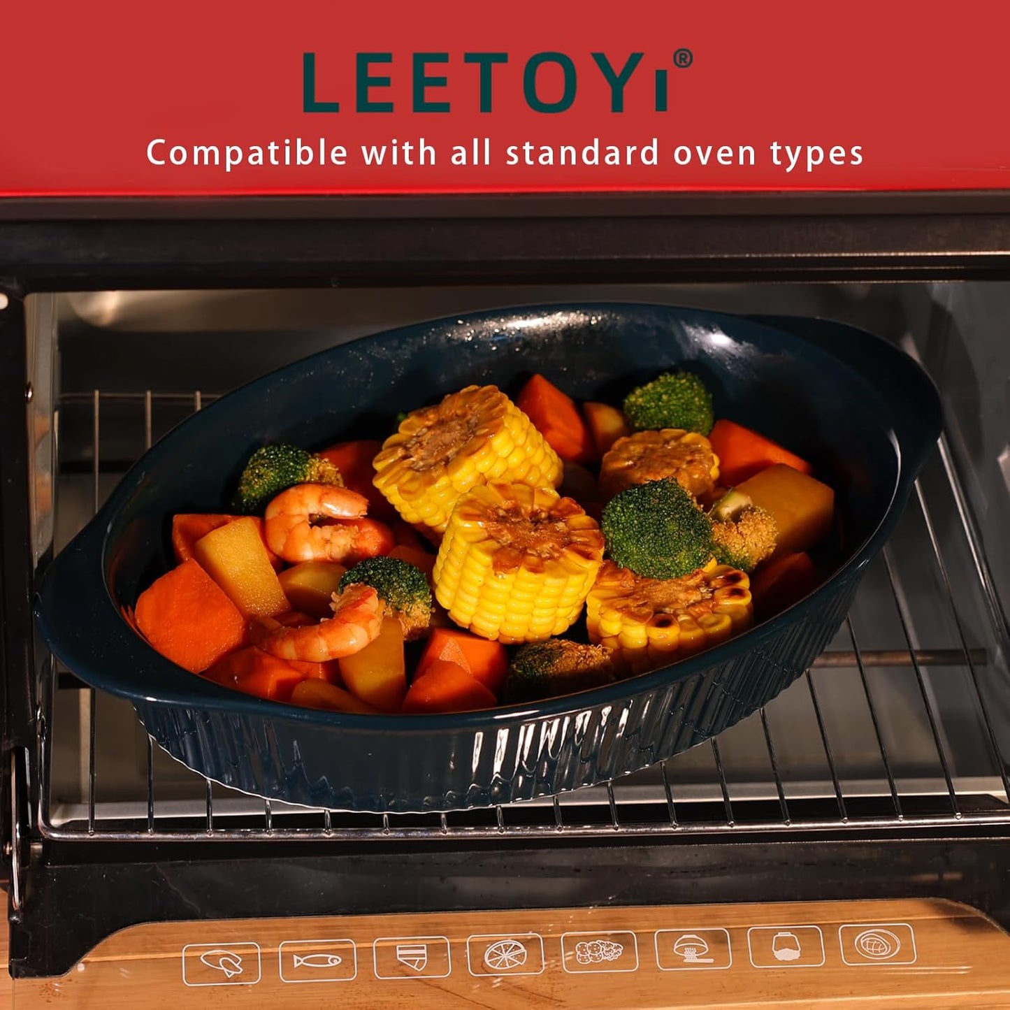 LEETOYI Porcelain 9x13 Large Oval Au Gratin Pans,Baking Dish for Servings, Bakeware with Double Handle for Kitchen and Home, Navy