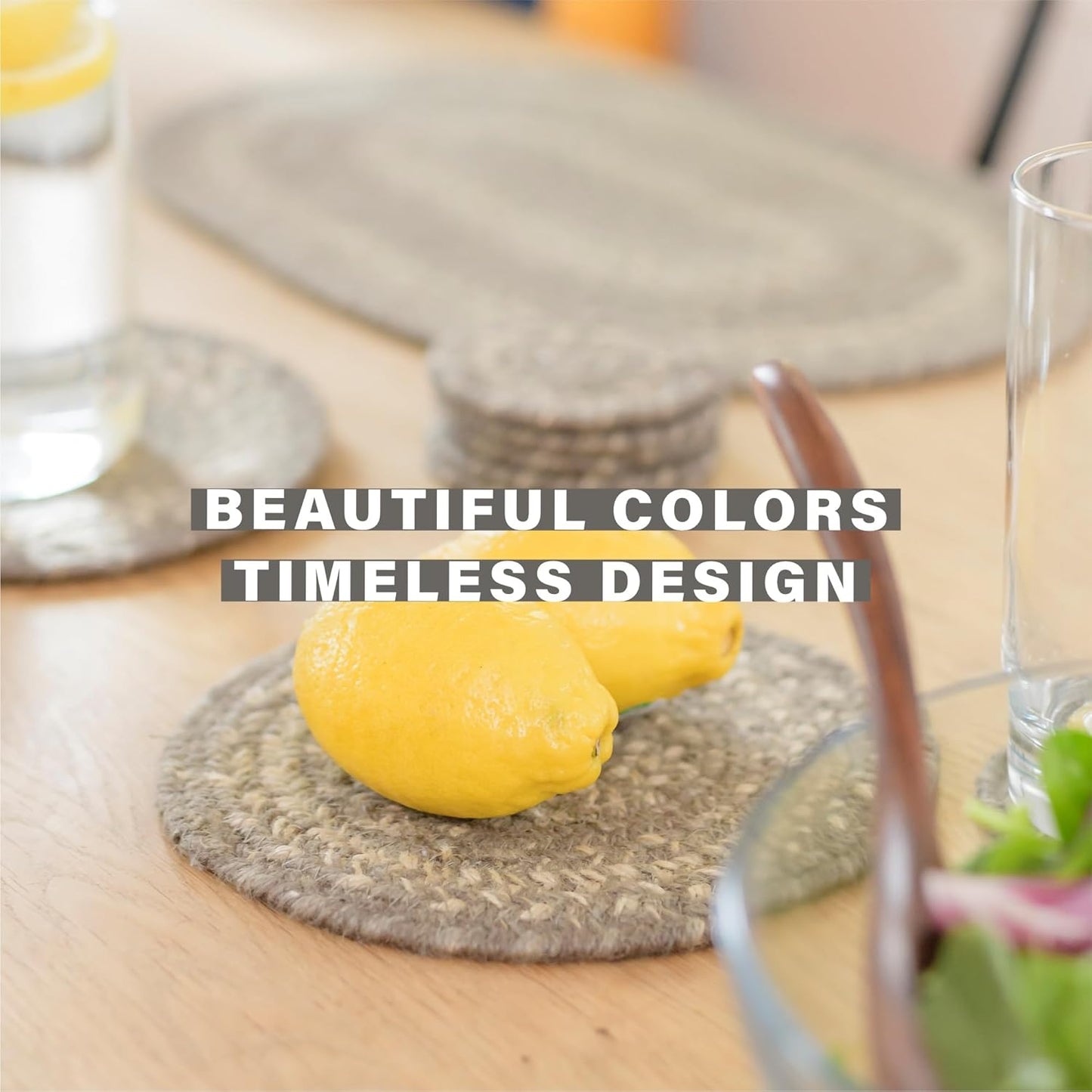 Homespice Grey Cloud Jute Braided Placemats, Warm Country Decor, Set of 4, Grey 13x19 Oval Table Mats - Vibrant Colors, Durable, Easy to Clean and Protects Furniture