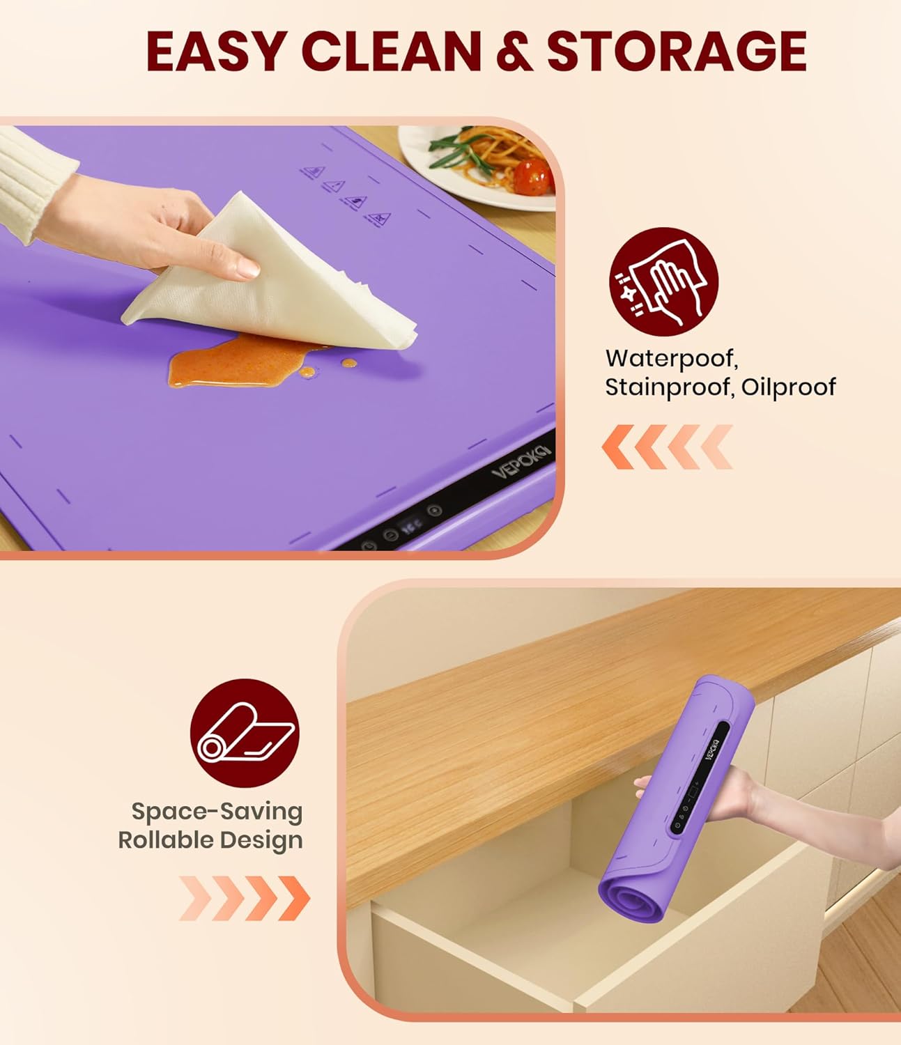 Food Warming Mat for Buffet, VEPOKA Food Warming Mats for Countertop, Silicone Heating Mat with 7 Temperature Levels& Auto Shut-Off, Food Warmers for Parties, Gatherings, Everyday Use