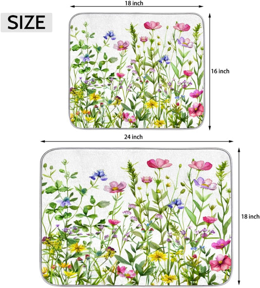 Hexteria Colorful Flowers Dish Drying Mats for Kitchen Counter 16 X 18 Inch Spring Floral Microfiber Dish Mat, Dish Drainer Mats for Countertops, Wildflower