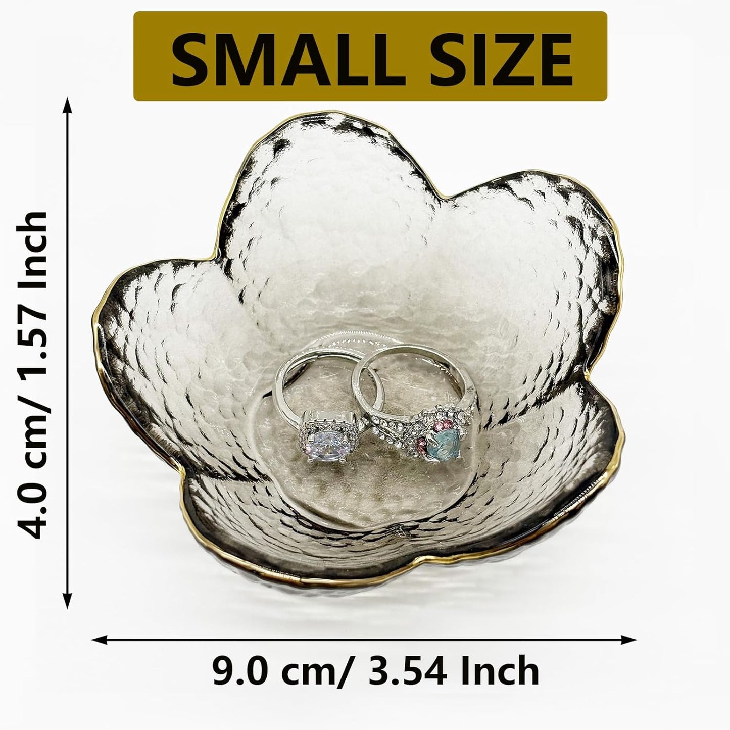 Glass Jewelry Dish Tray, Small Jewelry Tray Trinket Dish, Flower Ring Dish Engagement Gift, Crystal Ring Holder for Women, Bathroom Jewlery Plate Dish, Nightstand Jewelry Bowl for Earrings