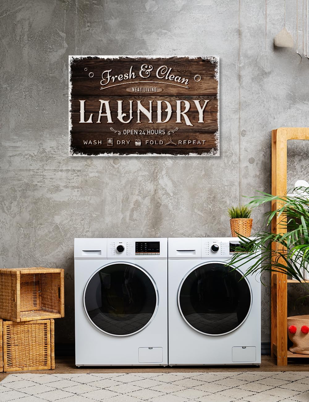 IPIC - Laundry Room Decor, Large Rustic Wall Art Print on Acid-Free Cotton Canvas for Family Laundry Room, Rustic Farmhouse Style Wall Decor for Home, Made in USA