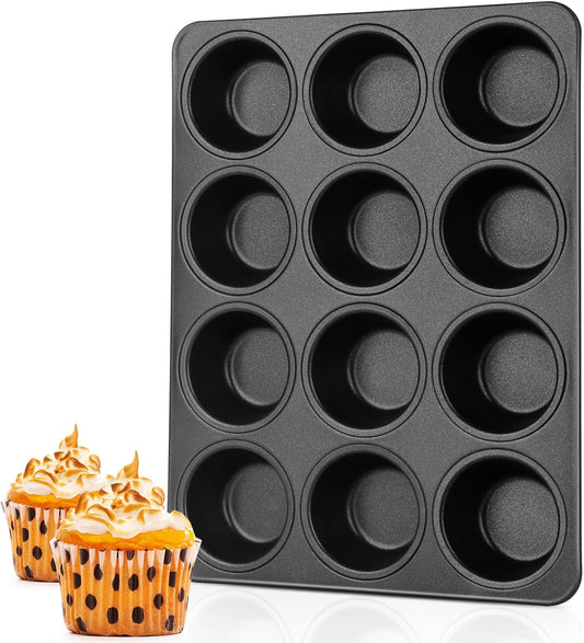 TeamFar Muffin Pan, 12 Cup Muffin Tin Cupcake Baking Pan with Stainless Steel Core & Nonstick Coating,for Making Mini Cakes Tarts, Healthy & Welded Firmly, Oven Safe & Anti-melt, Easy Release & Clean