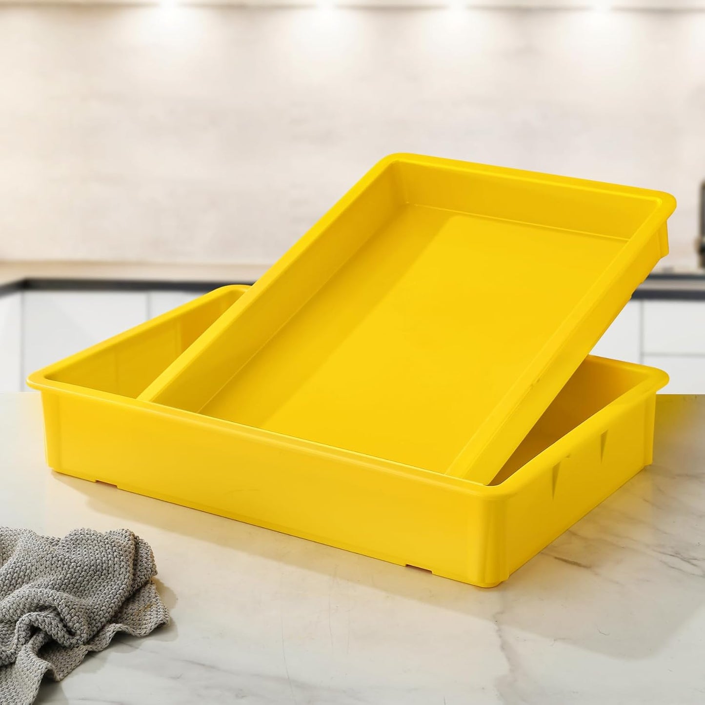 4-Pack Commercial Dough Proofing Box | Pizza/Bread Sourdough Food Storage Containers for Bakeries, Storage Bins with Lids (4 Pack Yellow, 22.8" L x 15.5" W x 6.1" H)