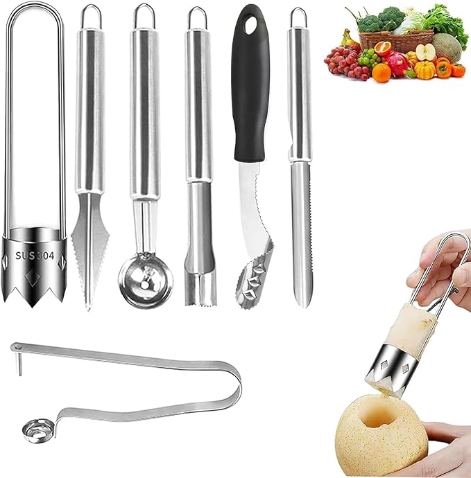 Stainless Steel Fruit and Vegetable Corer Set, Multi-Function Corer and Seed Remover for Apple Tomato (7)