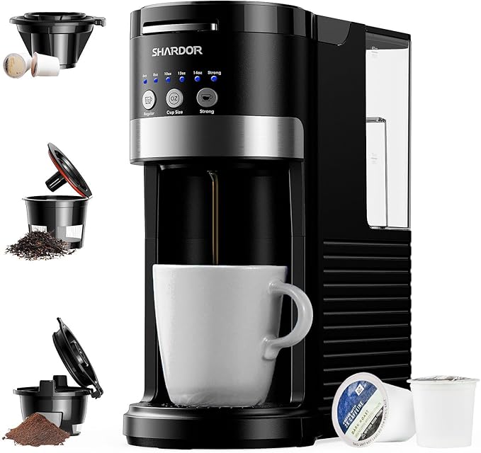 SHARDOR 3 in 1 Single Serve Coffee Maker, K Cup Pod Coffee Maker Compatible with Grounds & Teas, 6 to 14oz Brew Sizes, 40oz Removable Water Tank, Easy to Use, Black