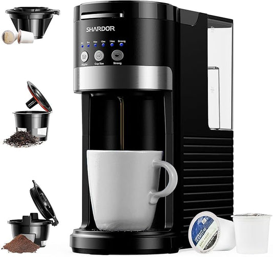 SHARDOR 3 in 1 Single Serve Coffee Maker, K Cup Pod Coffee Maker Compatible with Grounds & Teas, 6 to 14oz Brew Sizes, 40oz Removable Water Tank, Easy to Use, Black