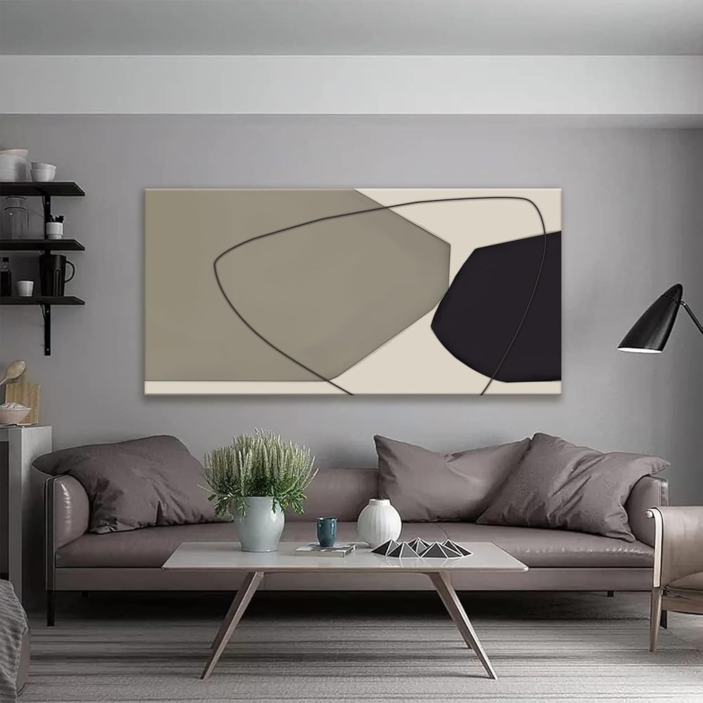 Large Abstract Wall Art Black And Grey White Wall Art Geometric Color Block Line Painting Artwork Canvas Art Wall Decor Simple Picture Artwork For Living Room Bedroom Office Home Artwork 29"X 58"