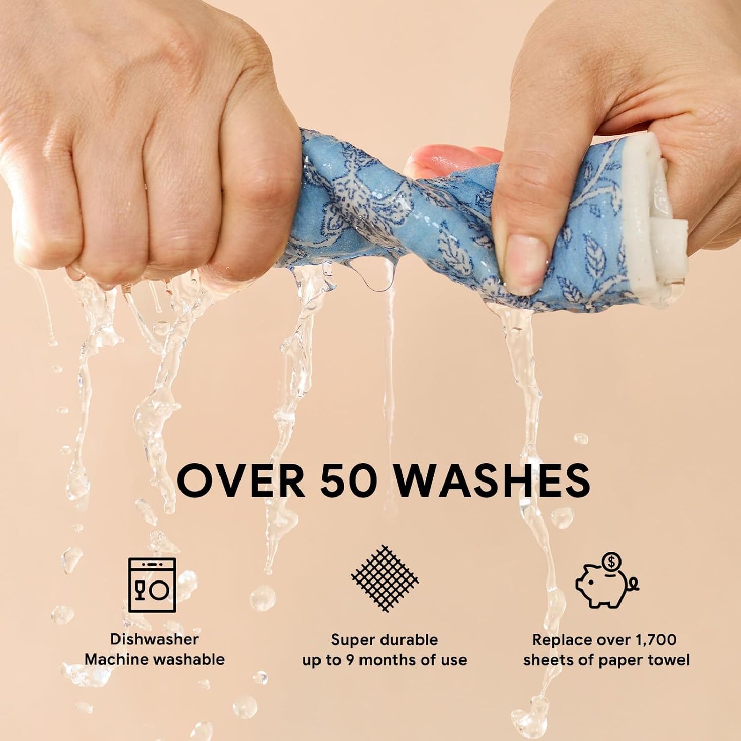 RECYCO Swedish Dishcloths for Kitchen | 6 Pack Heritage Florals Blue Washable Dish Rags | Cellulose Reusable Cleaning Paper Towels | Absorbent Counter Dish Cloth Sponge Kitchen Wipes, 8" L x 7" W