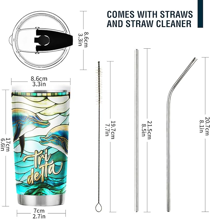 Tri Delta Sorority Paraphernalia - Official Vendor - 20 oz Stainless Steel Insulated Sublimation Tumblers - Dolphins